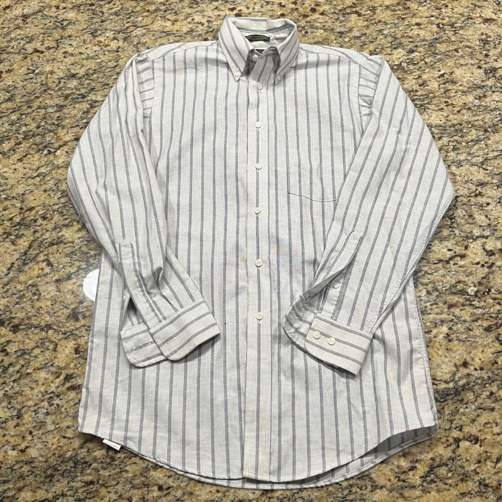Croft & Barrow Mens Striped Dress Shirt Grey White Wrinkle Resistant 14.5 32/33
